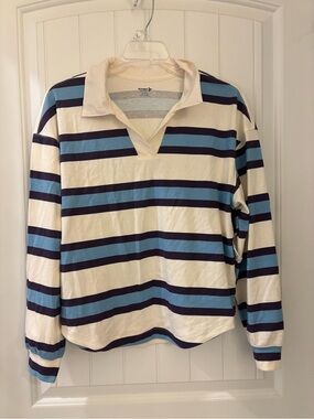 Old Navy Girls Cream, Light Blue & Navy Striped Long Sleeve Tee size XL NWT